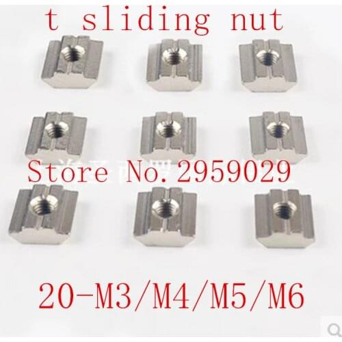 50pcs/lot T Sliding Nut Block Square nuts M3 M4 M5 M6 for 2020 Aluminum Profile Slot 6 Aluminum connector Accessor