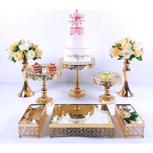 8pcs Crystal Metal Cake Stand Set Acrylic Mirror Cupcake Decorations Dessert Pedestal Wedding Party Display Tray