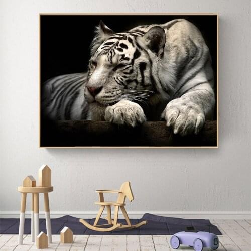 CNPAINTING Modern Animal Picture Wall Art White Tiger Canvas Painting Print Home For Living Room Decoration No Frame