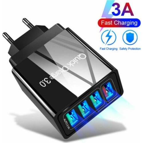 4 Port Fast Quick Charge QC3.0 USB Hub Wall Charger Power Adapter