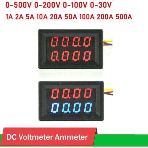 4Bit LED Digital Voltmeter Ammeter DC 500V 200V 100V 1A 5A 10A 50A 100A 200A 500A Dual Display Voltage Current battery monitor