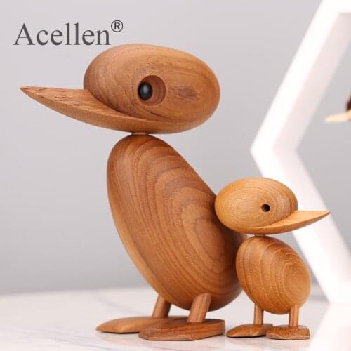 Wooden Duck Figurines Wood Miniature Animals Toys Dolls Creative Puppet Office Home Decoration Accessories Ornaments Nordic Fash