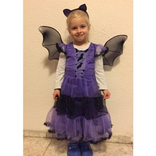 Children Purple Bat Girl costume With wings Childrens day School Party gift Fancy kid cosplay party dress