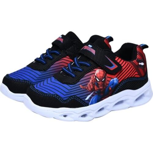 Disney childrens sports shoes boys cartoon Spiderman shoes mesh breathable autumn LED light sneaker luminous shoes