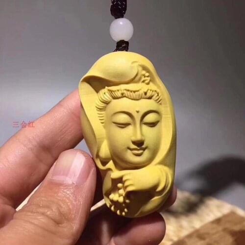 HOME CAR pocket travel bless Safe GOOD LUCK Avalokitesvara Guanyin Buddha Handmade Boxwood carving buddha Pendant Amulet