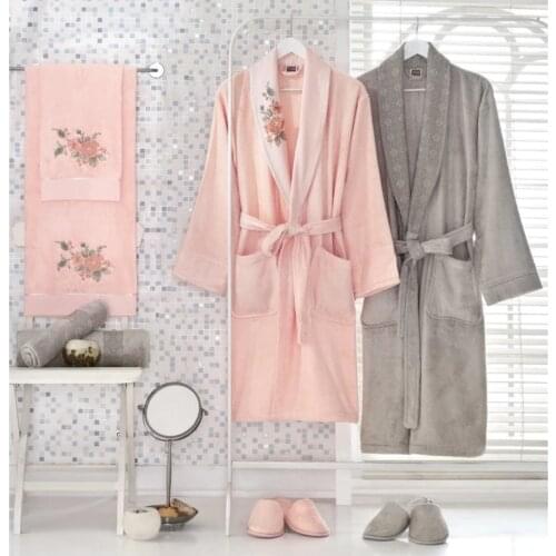 Bamboo & Cotton 8 Piece Family Bathrobe Set Red Black Pomegranate Gray Blue White Krem High Quality Bathrobe Towel Bath Slippers