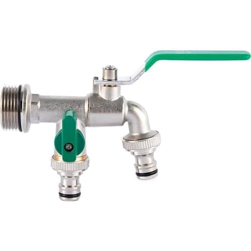 Double Valves Water Tap 3/4 1/2 Inch Detachable Tap with Thicken Outlets Valves for Garden Drinking Water Farm Crop Garden Tools