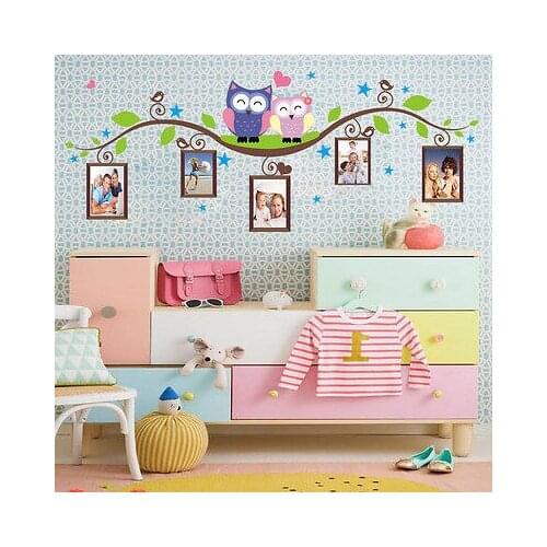 Environmental Owls Green Branch Photo Frames Removable Wall Sticker Popular Kids Home Bedroom Living Room Mural PVC Decoration