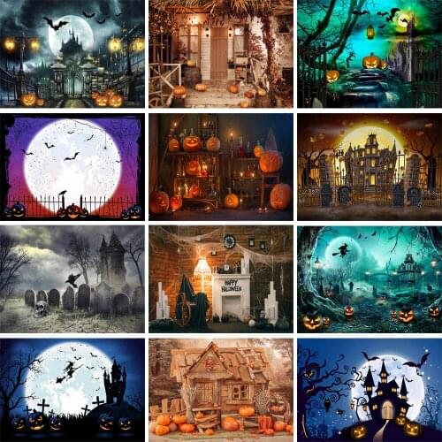 Happy Halloween Backdrop Pumpkin Haunted House Cake Table Decor Props Child Birthday party Background Photography Photo Studio
