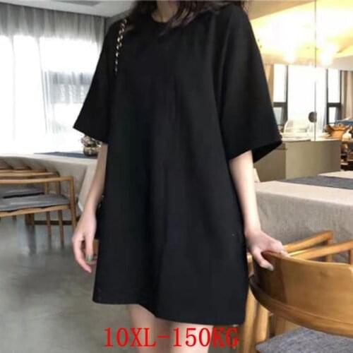 Large size womens T-shirt plus size 7XL 8XL 9XL 10XL summer round neck short sleeve loose black and white red big T-shirt top