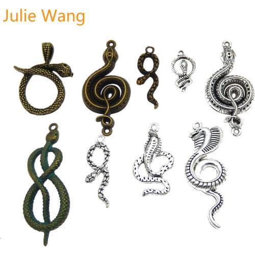Julie Wang 9PCS Snake Charms Alloy Animal Mix Antique Colors Necklace Bracelet Jewelry Making Accessory Decoration