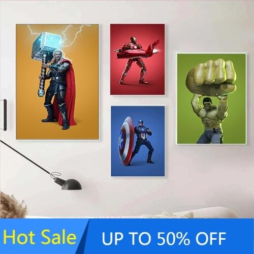 Marvel Avengers Canvas Painting Wall Art Big Weapon Hulk Iron Man Superhero Captain America Prints Pictures for Kids Home Decor