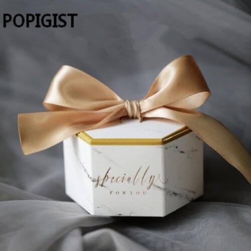 Creative wedding candy boxes with grey ribbons paper favor bags marble printed chololate container souvenir 30