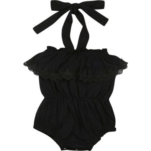 Infant Baby Girls Lace Ruffle Hater Bodysuit Tops 2021 Summer Solid Color Cotton Baby Clothes Outfit