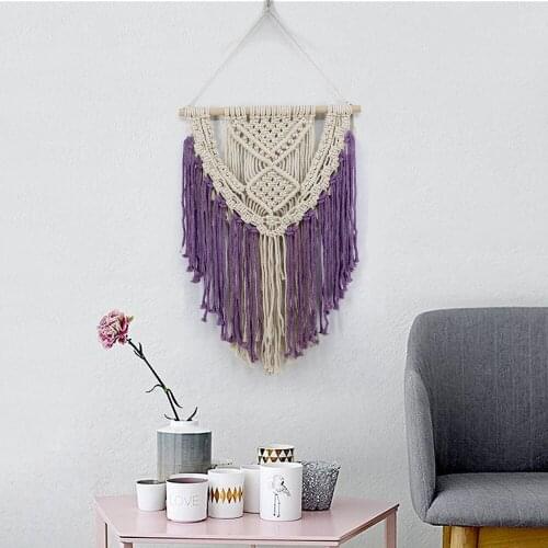 LYN&GY Purple Blue Black Macrame Wall Art Handmade Cotton Wall Hanging Tapestry Bohemian Hanging Decoration Best Gift
