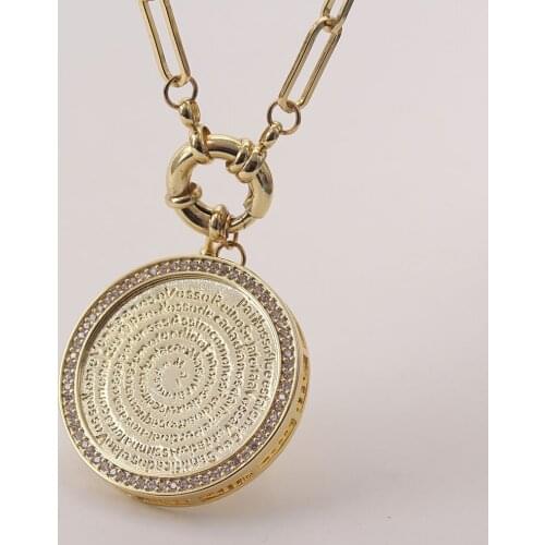 MHS.SUN New Chunky Chain Necklace Cubic Zirconia Necklace With Bible Verse Round Pendant For Women Men Hip Hop Jewelry Gift 1PC