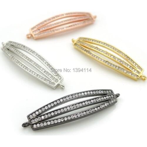 37*9*3mm Micro Pave Clear CZ Pierced Eye Arc Bar Connectors Fit For Men And Women Making Bracelets Jewelry