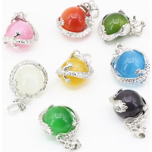 Fashion Dragon Animal Charms Pendant Jewelry Making 20x27mm Opal Round Ball Stone Cat Eyes Crystal Beads Inlay Diy Finding B3299