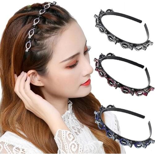 Non-Slip Alice Hairband Rhinestone Headband Women Hair Bands Hoop Claws Clips Double Bangs Hairstyle Hairpin Hair Accessories