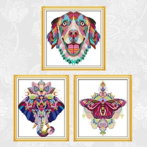 Colorful Animals Patterns Counted Printed Canvas Cross Stitch Kits Sale DMC Embroidery Sets DIY Handmade Needlework Home Crafts