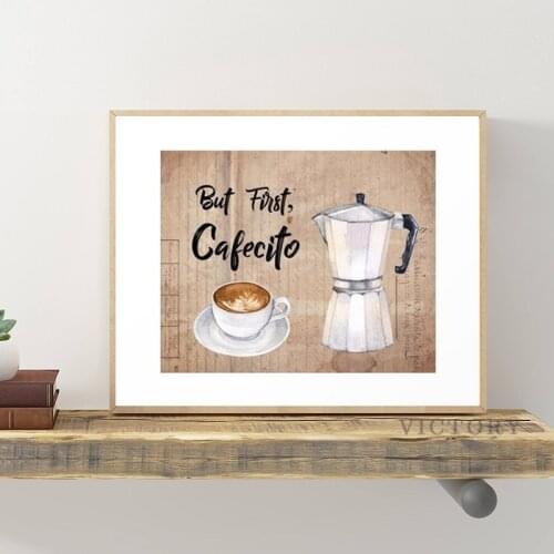 But First Cafecito Quote Prints Cuban Coffee Wall Art Canvas Painting Coffee Corner Bar Sign Vintage Poster Wall Picture Kitchen
