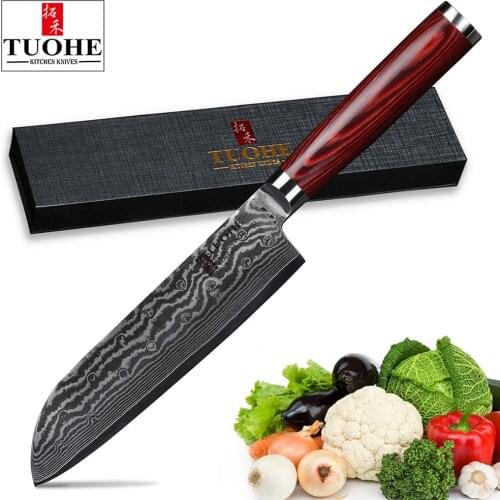 TUOHE 7 inch Chef knives Damascus steel Slicing Knives 67layers Santoku Knife VG10 steel core Meat/vegetable knife Cleaver