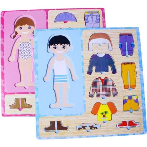Childrens Clothing Matching Puzzle Wooden Boy And Girl Changing Clothes Puzzle Early Education Jigsaw Puzzle Toy For Kids