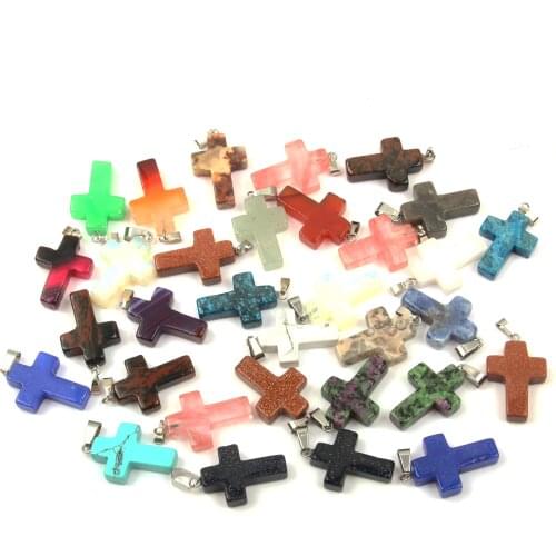 Cross Shape Pendants Natural Stone Sodalite Opal Clear Quartz Pendant For Jewelry Making DIY Necklace Earring Size 18x25mm