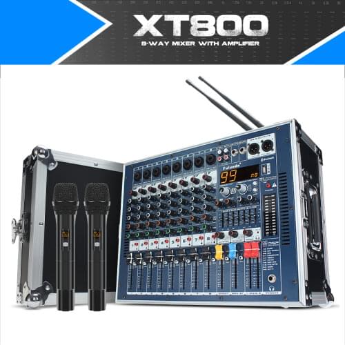 Professional 8-way mixer with power amplifier high power professional stage sound package with wireless microphone and Bluetooth