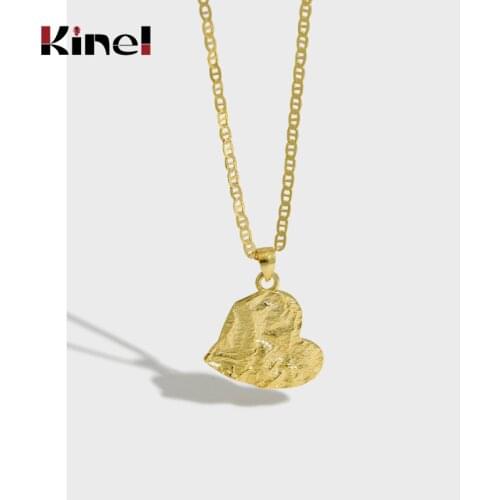 Kinel Pure 925 Sterling Silver Simple Heart Pendant Necklace for Women Luxury Noble 18K Plating Real Gold Jewelry