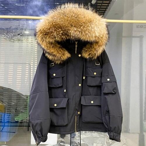 Winter Down Jacket Women 2021 Huge Real Raccoon Fur Hooded 90% Duck Down Parkas Waterproof Oversized Female Puffer Feather Coat