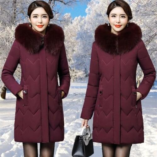 New Middle-aged Down Cotton Clothing Women Clothing Long Mother Dress Parka Cotton Coat Winter Thicken Fur Collar Female Jacket