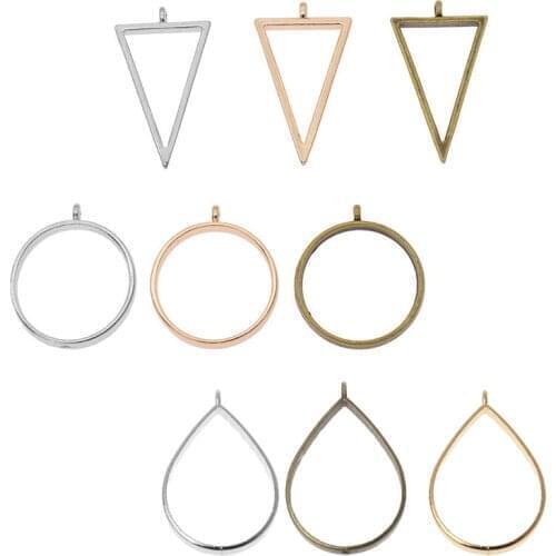 10Pcs Geometric Bezel Hollow Metal Charms Pendant UV Resin Crafts Blank Frame For DIY Necklace Jewelry Making Accessories