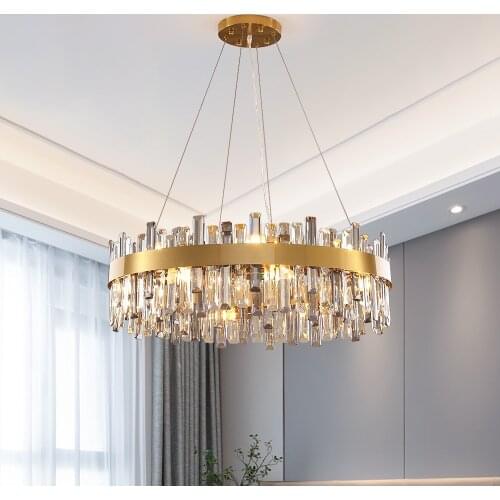 YOOGEE Luxury Gold Crystal Chandelier For Living Room Led Round Home decor Hanging Light Fixture