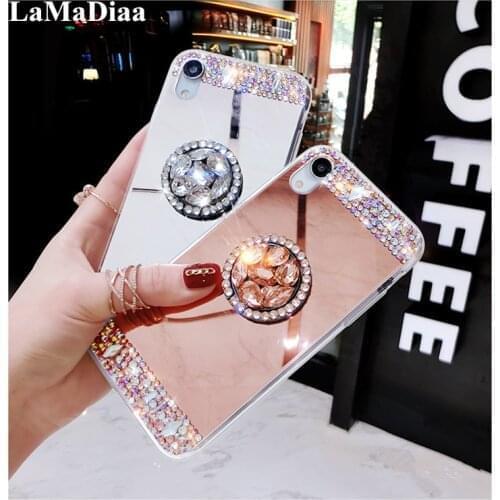 Luxury Crystal Rhinestone Diamond Bling Glitter Mirror Case For SamsungS6 S7 S8 S9 S10 Lite Plus Note5 8 9 Ring Stand Case Cover