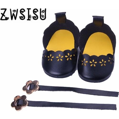 Super cute Doll shoes,Black shoes + black shoelaces for 18 inch American doll for baby gift ,Doll accessories