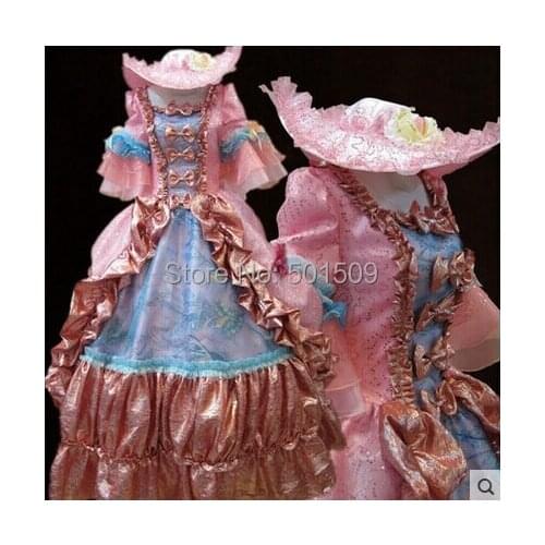 Light blue and pink sequined ball gown medieval dress Renaissance gown Sissi princess medieval costume Victorian Belle Ball