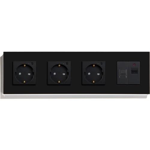 BSEED WiFi Triple EU Sockets With PC Socket Crystal Glass Panel Control by Alexa Google Tuya