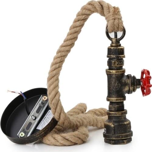 Vintage Industrial Iron Water Pipe Pendant Lamp Retro Loft E27 LED Hemp Rope Light Bar Restaurant Kitchen Bedroom Hanging Lamp