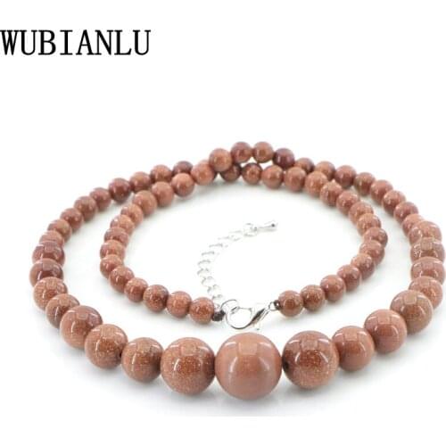 WUBIANLU 14 Style 6-16mm Natural Gold Sandstone Stone Round Beads Necklace Women In Choker Necklaces Minerals Fasion Jewellery