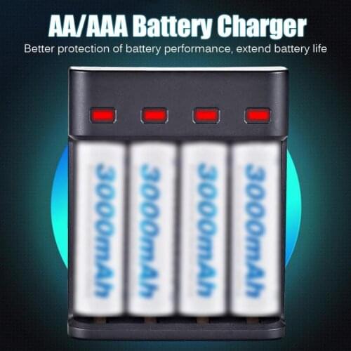 Durable Battery Charger Delicate Design Smart Short Circuit Protection USB for AA/AAA Rechargeable 4 Slot Battery Charger