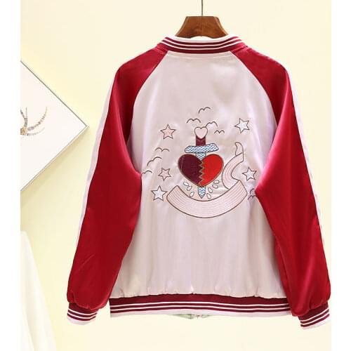 Two Faces Wear Spring Autumn 2021 Plus Size Women Love Embroidered Baseball Jacket High Quality Kurtka Damska Casual Female Coat