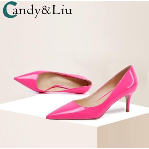Women Shoes Sexy Rose High Heels Women 2021 New Ladies Temperament 6cm Bright Patent Leather with Pointed and Fine Shoes Women