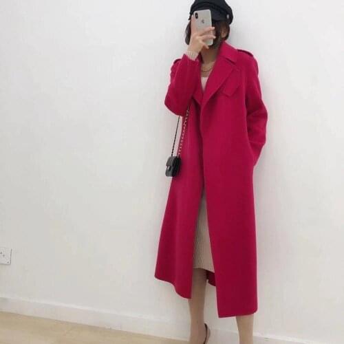 Womens long wool coat winter coat fashion warm padded jacket