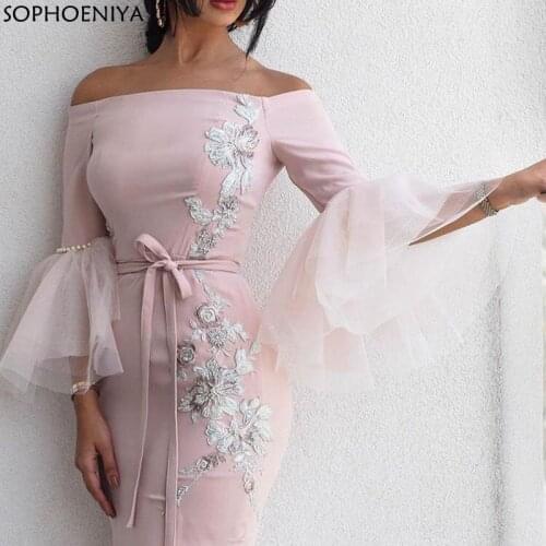 Elegant Robe longue Pink Mermaid Evening Dresses Long 2021 Arabic Applique Beaded Evening Gown Robe de soiree