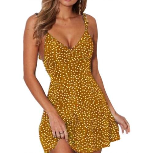 Women Dress Polka Dot Print V Neck Backless Sleeveless Sling Female Sexy Party Mini Dress Summer robe femme платье без рукава