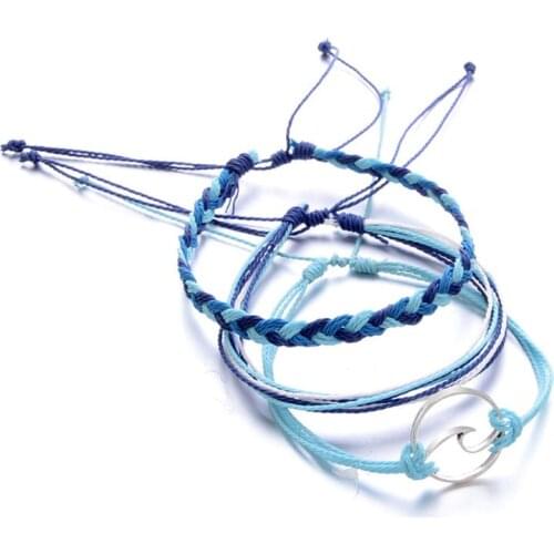 3Pcs Friendship Handmade Waxed Cord Weave Multi-layer Beach Wave Bracelets Kit LX9E