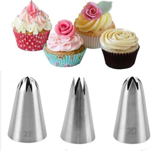3pcs/Set Big Size Cream Cake Icing Piping Russian Nozzles Pastry Tips Stainless Steel Fondant Cake Decorating Tools 1M 2F 2D Lot