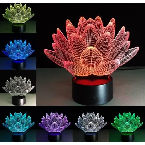 7 Color Changing Touch Lotus 3D Colorful Night Light Strange Stereoscopic Visual Illusion Lamp LED Lamp Decor Light Mood Lamp