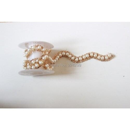 Free Shipping 5 yards Crystal Rhinestone Trim With Pearl, Rhinestone Bridal Applique,Wedding Applique,Rhinestone Chain LSRT01114